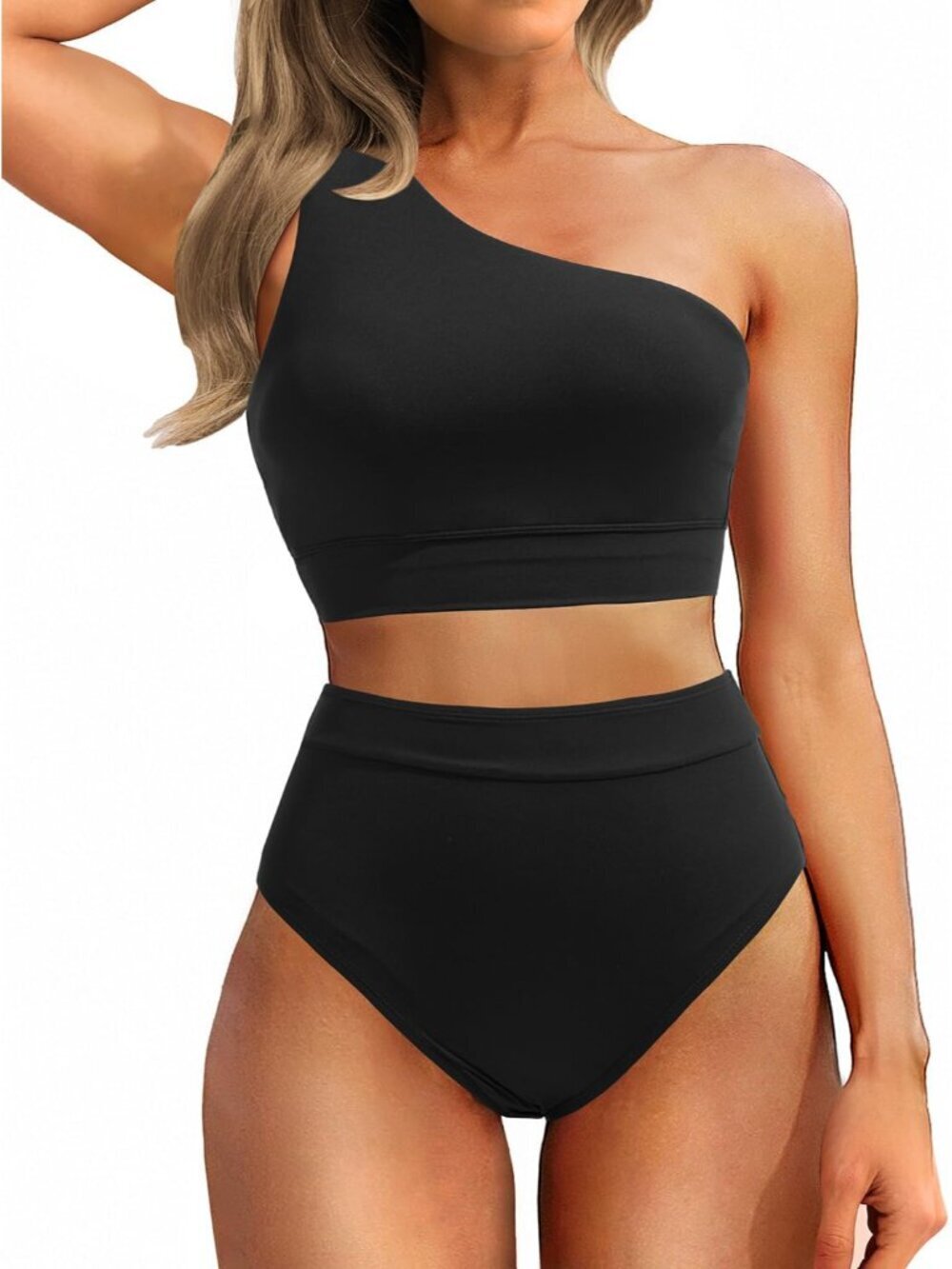 Women One Shoulder High Waisted Bikini Set Two Piece Tummy Control Swimsuits Ful